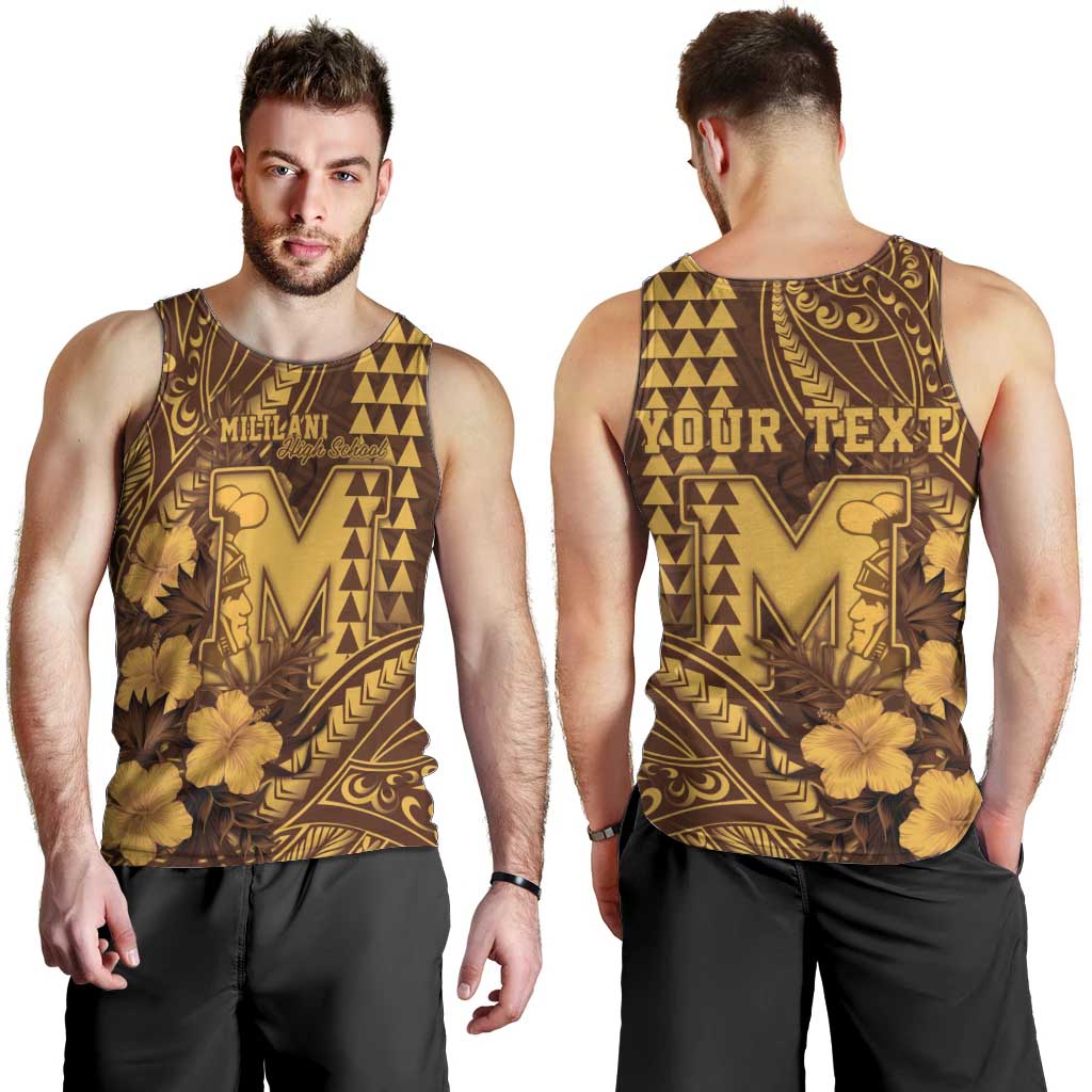 Personalised Hawaii Mililani High School Men Tank Top Tribal Tattoo With Hibiscus Flowers