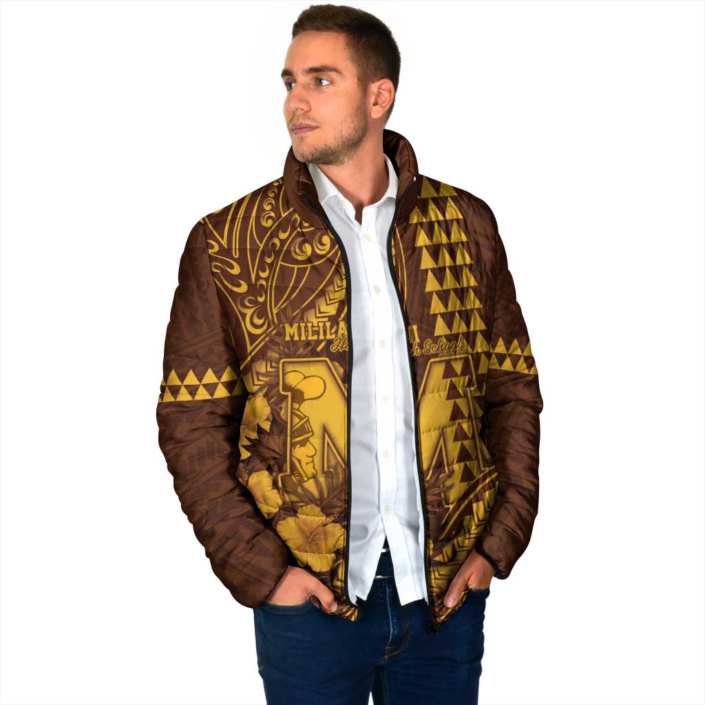 Personalised Hawaii Mililani High School Padded Jacket Tribal Tattoo With Hibiscus Flowers