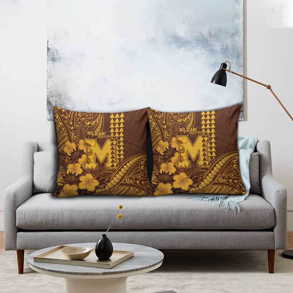 Hawaii Mililani High School Pillow Cover Tribal Tattoo With Hibiscus Flowers