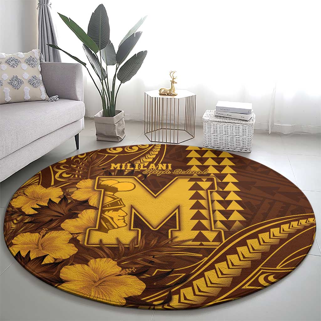Hawaii Mililani High School Round Carpet Tribal Tattoo With Hibiscus Flowers