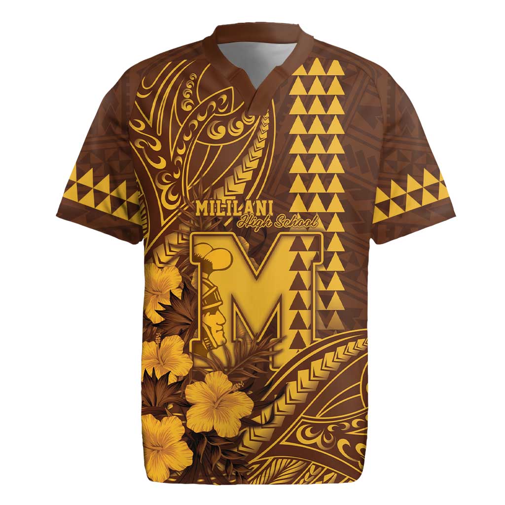 Personalised Hawaii Mililani High School Rugby Jersey Tribal Tattoo With Hibiscus Flowers