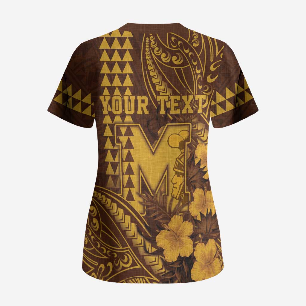 Personalised Hawaii Mililani High School Scrub Top Tribal Tattoo With Hibiscus Flowers