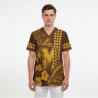 Personalised Hawaii Mililani High School Scrub Top Tribal Tattoo With Hibiscus Flowers