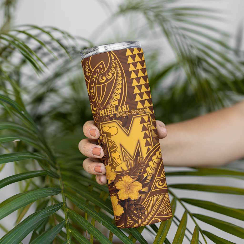 Personalised Hawaii Mililani High School Skinny Tumbler Tribal Tattoo With Hibiscus Flowers LT05 - Polynesian Pride