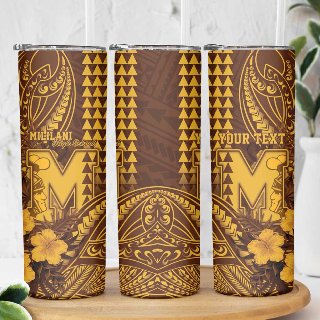 Personalised Hawaii Mililani High School Skinny Tumbler Tribal Tattoo With Hibiscus Flowers LT05 - Polynesian Pride