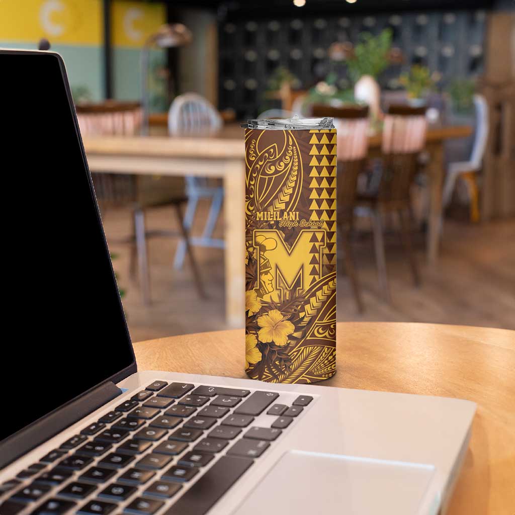 Personalised Hawaii Mililani High School Skinny Tumbler Tribal Tattoo With Hibiscus Flowers LT05 - Polynesian Pride