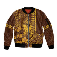 Personalised Hawaii Mililani High School Sleeve Zip Bomber Jacket Tribal Tattoo With Hibiscus Flowers