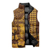 Personalised Hawaii Mililani High School Sleeveless Puffer Jacket Tribal Tattoo With Hibiscus Flowers