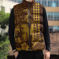 Personalised Hawaii Mililani High School Sleeveless Puffer Jacket Tribal Tattoo With Hibiscus Flowers