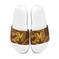 Hawaii Mililani High School Slide Sandals Tribal Tattoo With Hibiscus Flowers