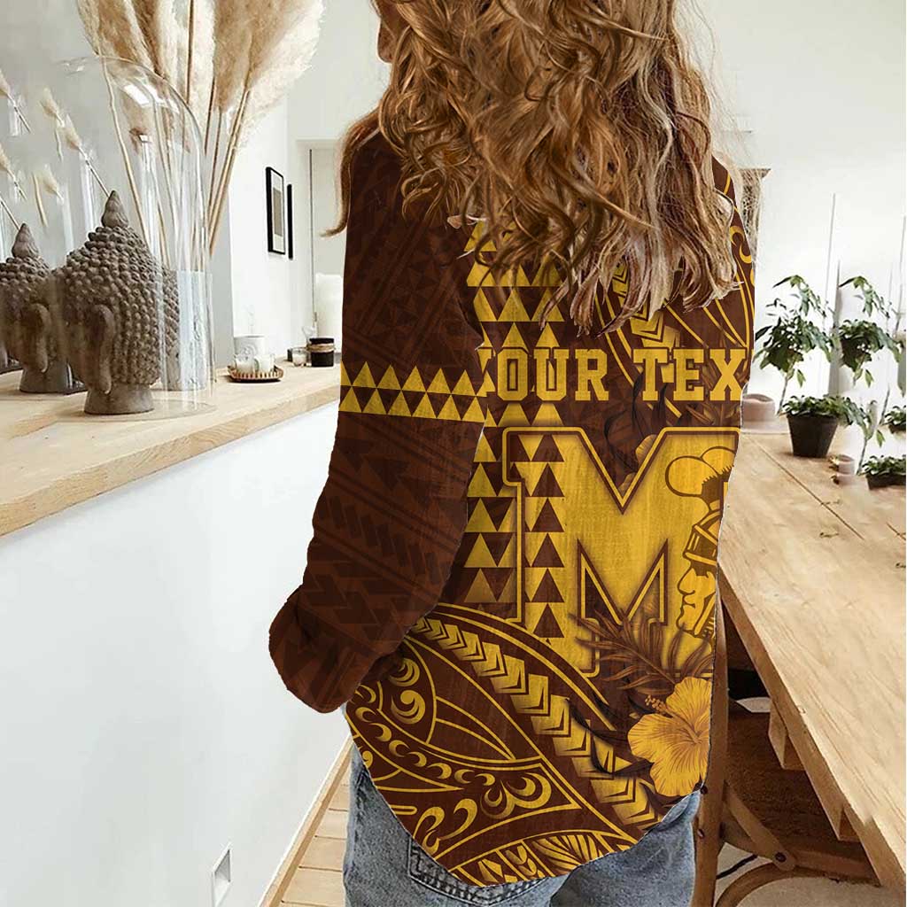 Personalised Hawaii Mililani High School Women Casual Shirt Tribal Tattoo With Hibiscus Flowers LT05 - Polynesian Pride