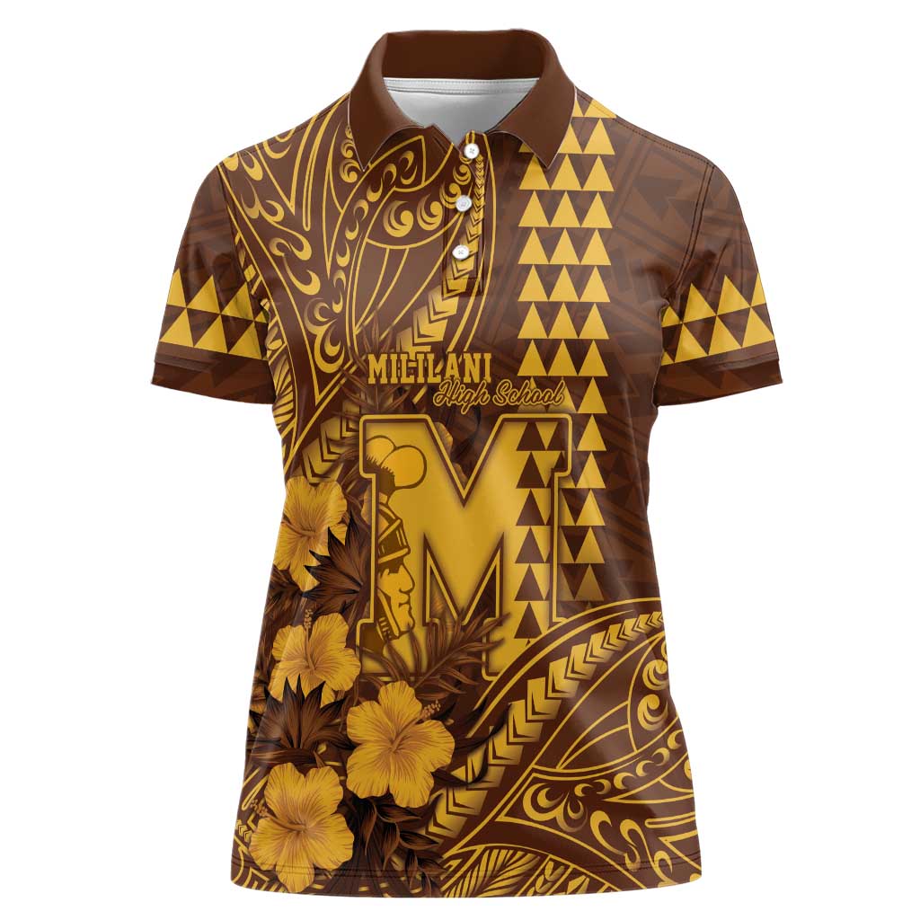 Personalised Hawaii Mililani High School Women Polo Shirt Tribal Tattoo With Hibiscus Flowers LT05 Female Brown - Polynesian Pride