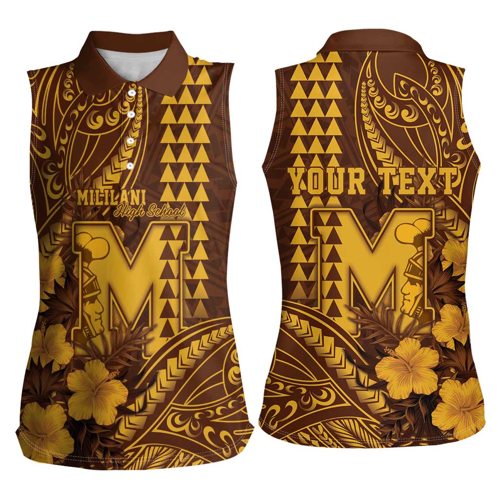 Personalised Hawaii Mililani High School Women Sleeveless Polo Shirt Tribal Tattoo With Hibiscus Flowers LT05 - Polynesian Pride