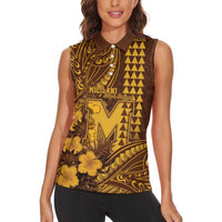 Personalised Hawaii Mililani High School Women Sleeveless Polo Shirt Tribal Tattoo With Hibiscus Flowers LT05 - Polynesian Pride