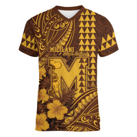 Personalised Hawaii Mililani High School Women V-Neck T-Shirt Tribal Tattoo With Hibiscus Flowers LT05 Female Brown - Polynesian Pride