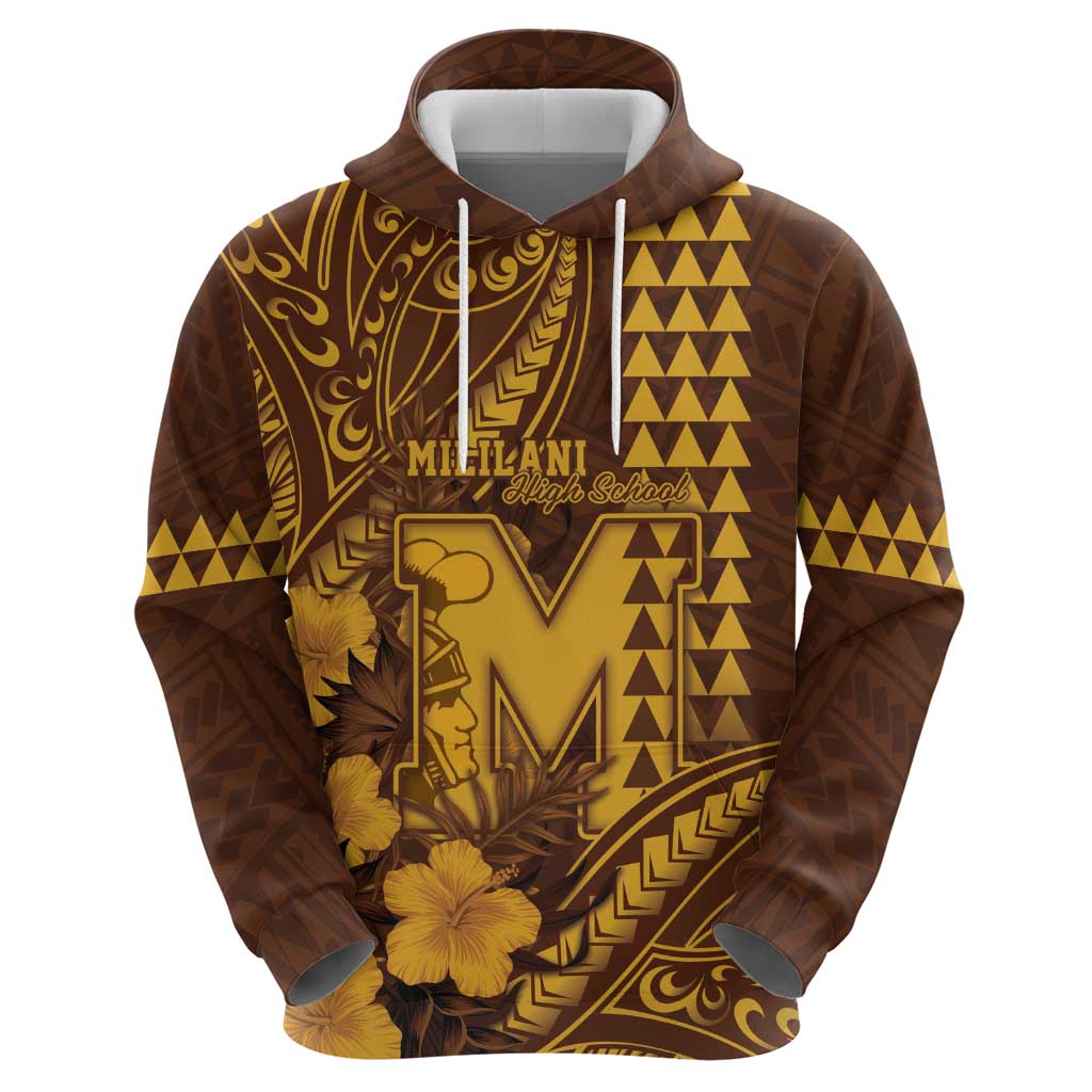Personalised Hawaii Mililani High School Zip Hoodie Tribal Tattoo With Hibiscus Flowers