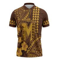 Personalised Hawaii Mililani High School Zipper Polo Shirt Tribal Tattoo With Hibiscus Flowers