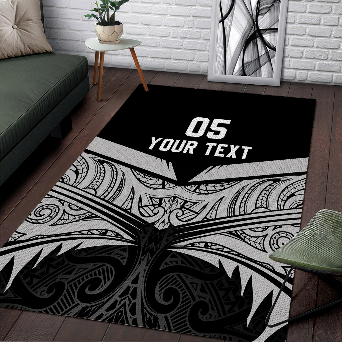 Custom New Zealand Cricket Area Rug Go Champions World Cup 2024 With Maori Pattern LT05 Black - Polynesian Pride
