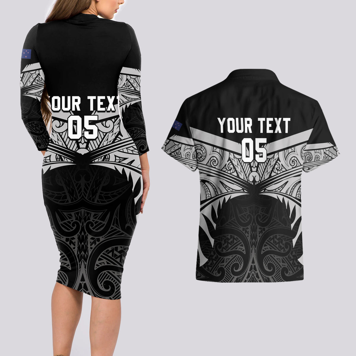 Custom New Zealand Cricket Couples Matching Long Sleeve Bodycon Dress and Hawaiian Shirt Go Champions World Cup 2024 With Maori Pattern LT05 - Polynesian Pride