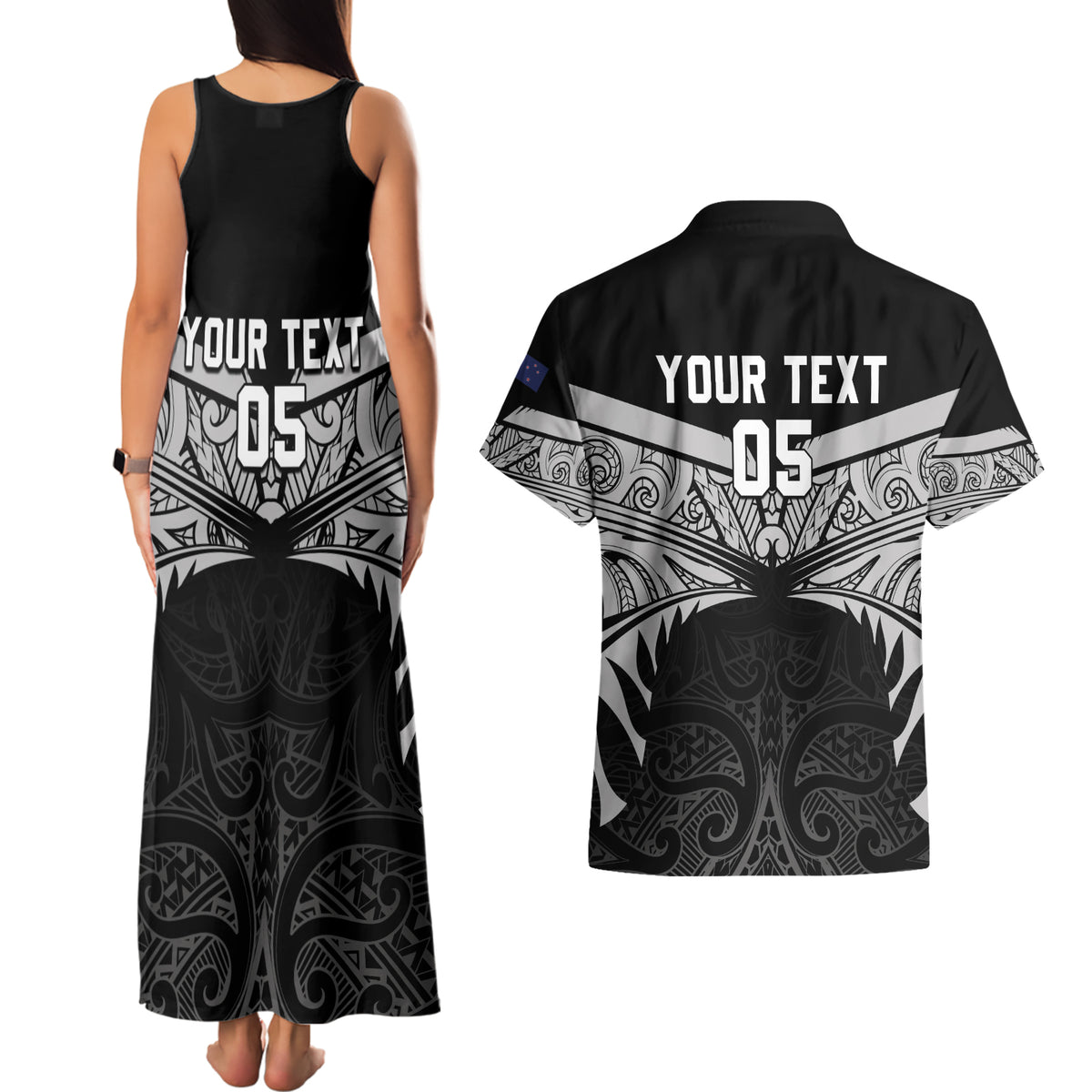 Custom New Zealand Cricket Couples Matching Tank Maxi Dress and Hawaiian Shirt Go Champions World Cup 2024 With Maori Pattern LT05 - Polynesian Pride