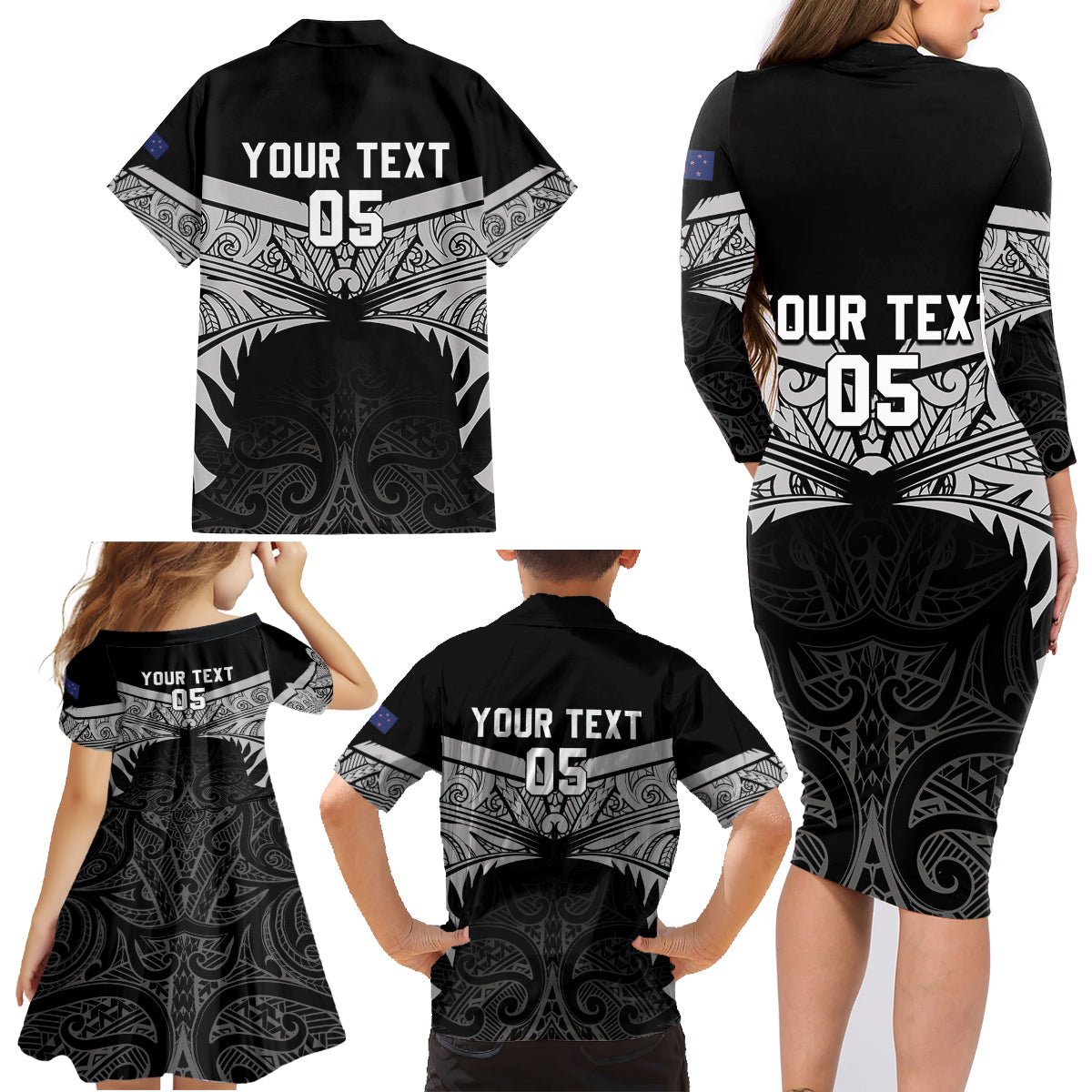 Custom New Zealand Cricket Family Matching Long Sleeve Bodycon Dress and Hawaiian Shirt Go Champions World Cup 2024 With Maori Pattern LT05 - Polynesian Pride