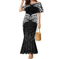 Custom New Zealand Cricket Family Matching Mermaid Dress and Hawaiian Shirt Go Champions World Cup 2024 With Maori Pattern LT05 Mom's Dress Black - Polynesian Pride
