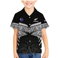 Custom New Zealand Cricket Family Matching Mermaid Dress and Hawaiian Shirt Go Champions World Cup 2024 With Maori Pattern LT05 Son's Shirt Black - Polynesian Pride