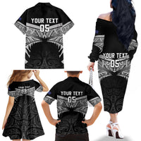 Custom New Zealand Cricket Family Matching Off The Shoulder Long Sleeve Dress and Hawaiian Shirt Go Champions World Cup 2024 With Maori Pattern LT05 - Polynesian Pride
