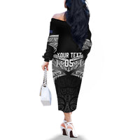 Custom New Zealand Cricket Family Matching Off The Shoulder Long Sleeve Dress and Hawaiian Shirt Go Champions World Cup 2024 With Maori Pattern LT05 - Polynesian Pride