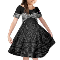 Custom New Zealand Cricket Family Matching Off Shoulder Maxi Dress and Hawaiian Shirt Go Champions World Cup 2024 With Maori Pattern LT05 Daughter's Dress Black - Polynesian Pride