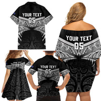 Custom New Zealand Cricket Family Matching Off Shoulder Short Dress and Hawaiian Shirt Go Champions World Cup 2024 With Maori Pattern LT05 - Polynesian Pride