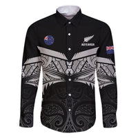Custom New Zealand Cricket Family Matching Puletasi and Hawaiian Shirt Go Champions World Cup 2024 With Maori Pattern LT05 Dad's Shirt - Long Sleeve Black - Polynesian Pride