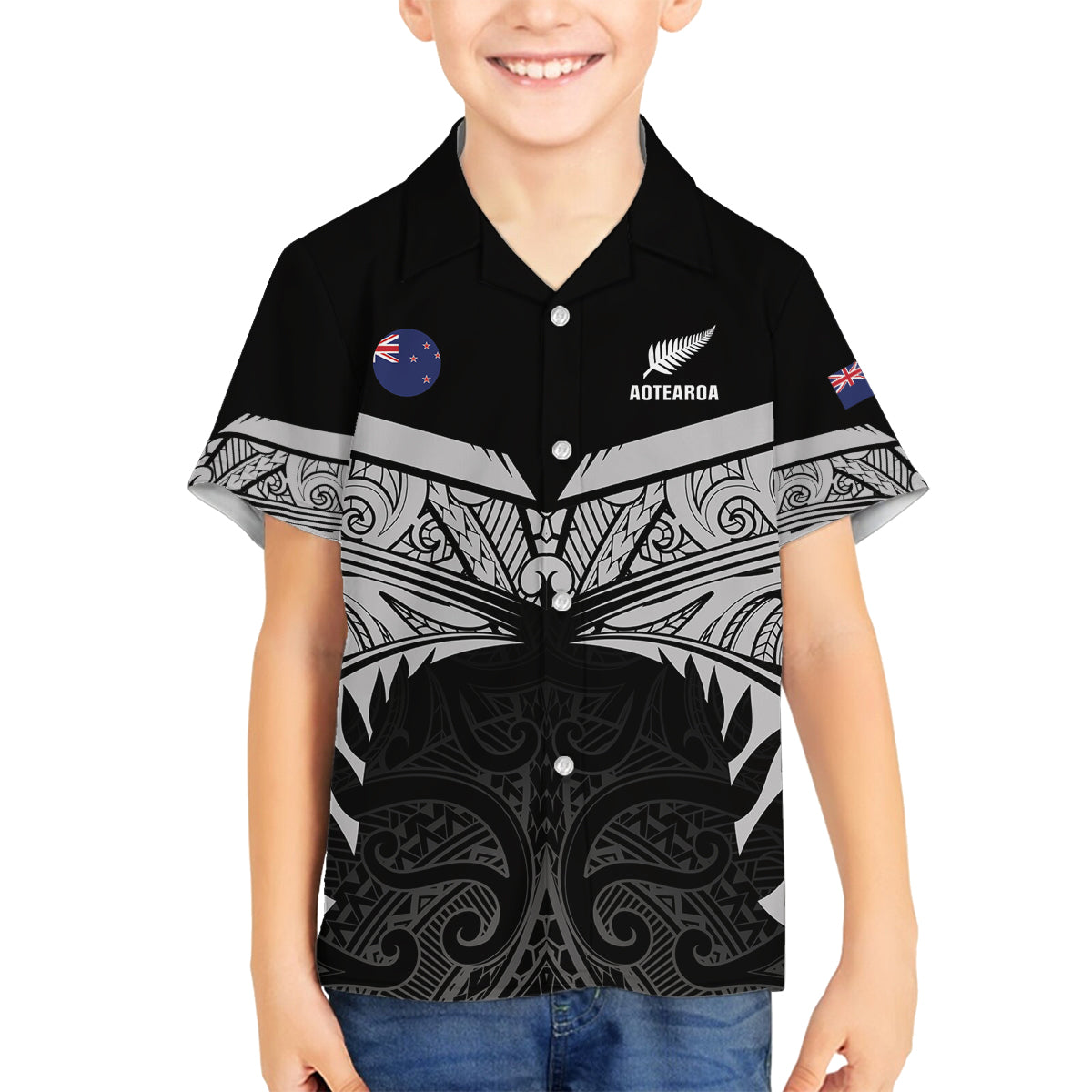 Custom New Zealand Cricket Family Matching Puletasi and Hawaiian Shirt Go Champions World Cup 2024 With Maori Pattern LT05 Son's Shirt Black - Polynesian Pride