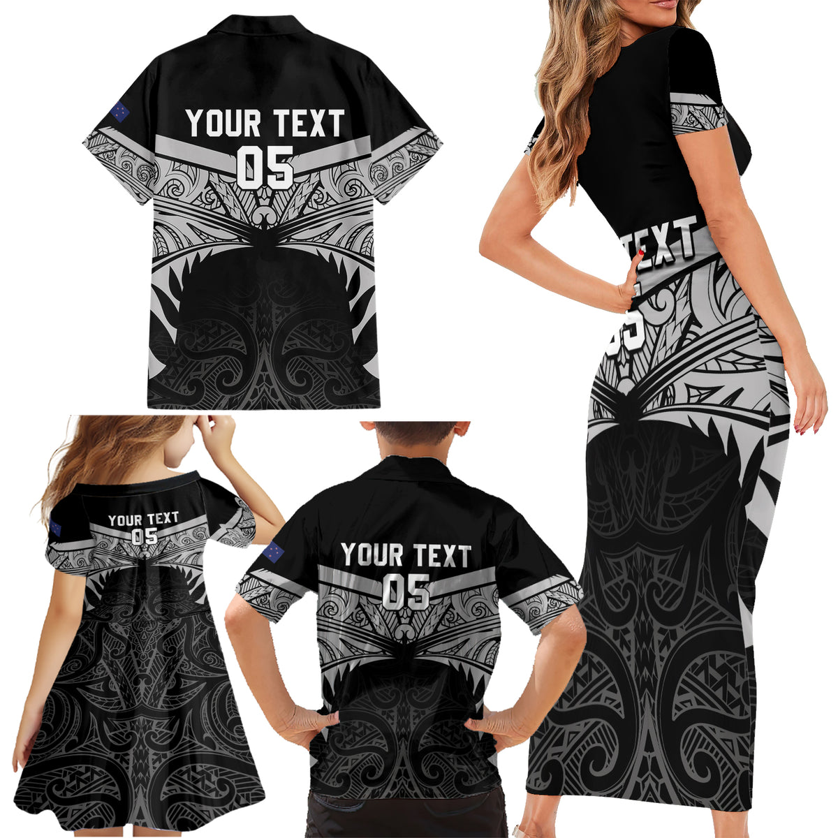 Custom New Zealand Cricket Family Matching Short Sleeve Bodycon Dress and Hawaiian Shirt Go Champions World Cup 2024 With Maori Pattern LT05 - Polynesian Pride