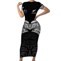 Custom New Zealand Cricket Family Matching Short Sleeve Bodycon Dress and Hawaiian Shirt Go Champions World Cup 2024 With Maori Pattern LT05 Mom's Dress Black - Polynesian Pride