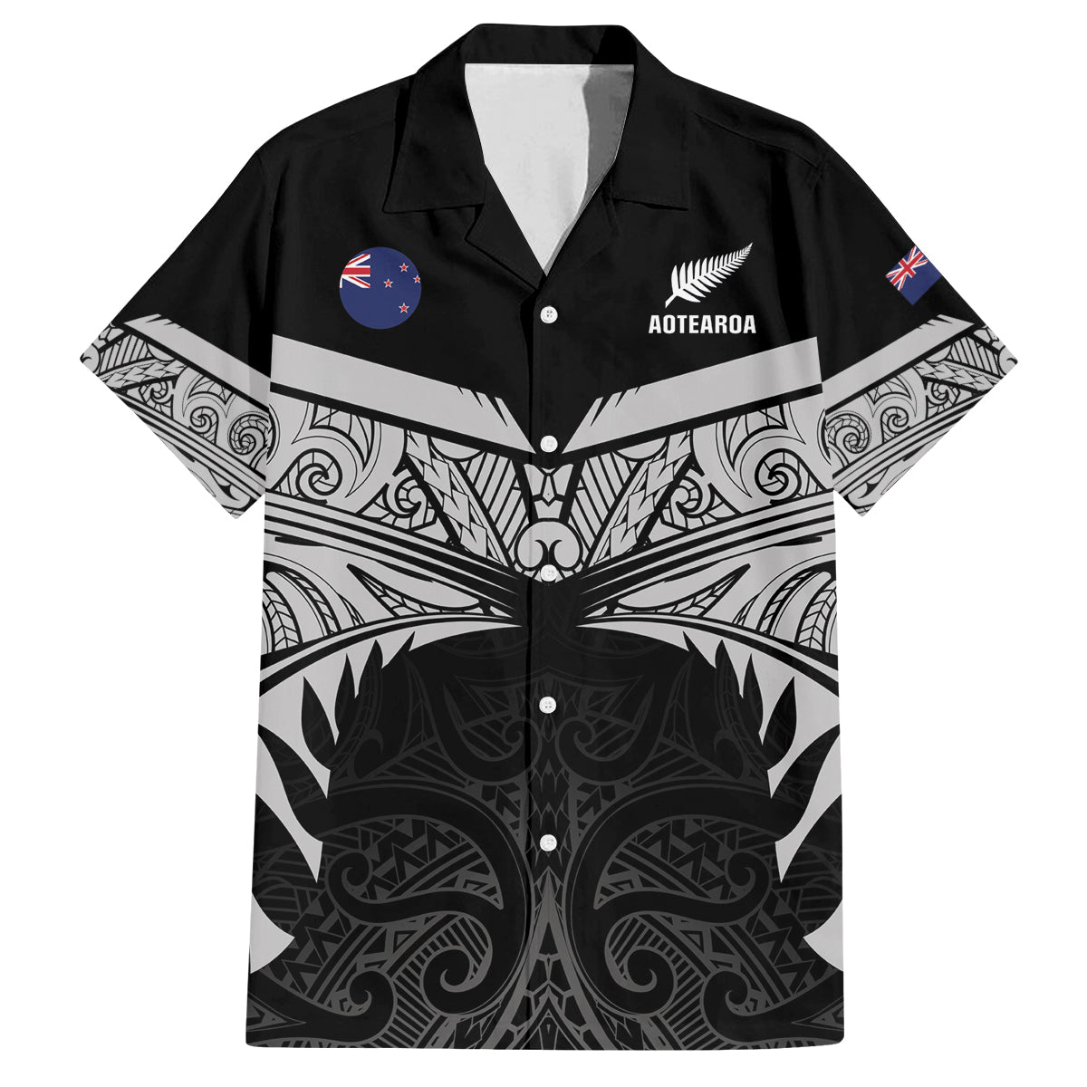 Custom New Zealand Cricket Family Matching Summer Maxi Dress and Hawaiian Shirt Go Champions World Cup 2024 With Maori Pattern LT05 Dad's Shirt - Short Sleeve Black - Polynesian Pride