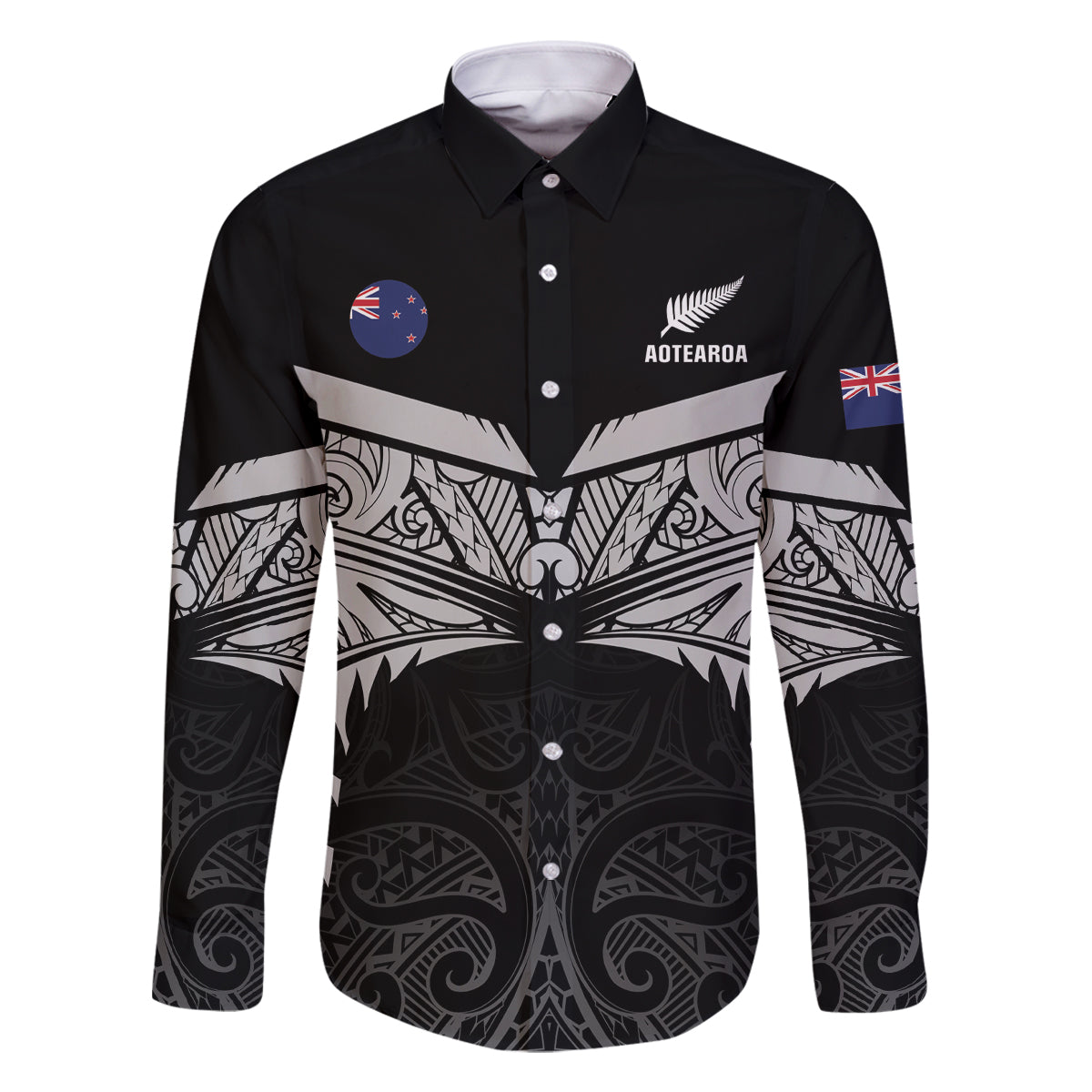 Custom New Zealand Cricket Family Matching Summer Maxi Dress and Hawaiian Shirt Go Champions World Cup 2024 With Maori Pattern LT05 Dad's Shirt - Long Sleeve Black - Polynesian Pride