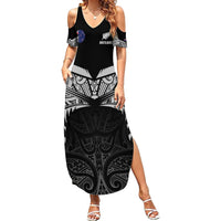 Custom New Zealand Cricket Family Matching Summer Maxi Dress and Hawaiian Shirt Go Champions World Cup 2024 With Maori Pattern LT05 Mom's Dress Black - Polynesian Pride