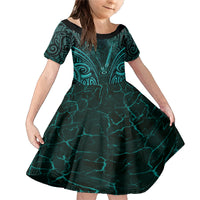 Personalised New Zealand Darts Family Matching Mermaid Dress and Hawaiian Shirt Turquoise Dart Board Maori Pattern LT05 Daughter's Dress Turquoise - Polynesian Pride