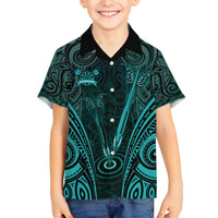 Personalised New Zealand Darts Family Matching Off The Shoulder Long Sleeve Dress and Hawaiian Shirt Turquoise Dart Board Maori Pattern LT05 Son's Shirt Turquoise - Polynesian Pride
