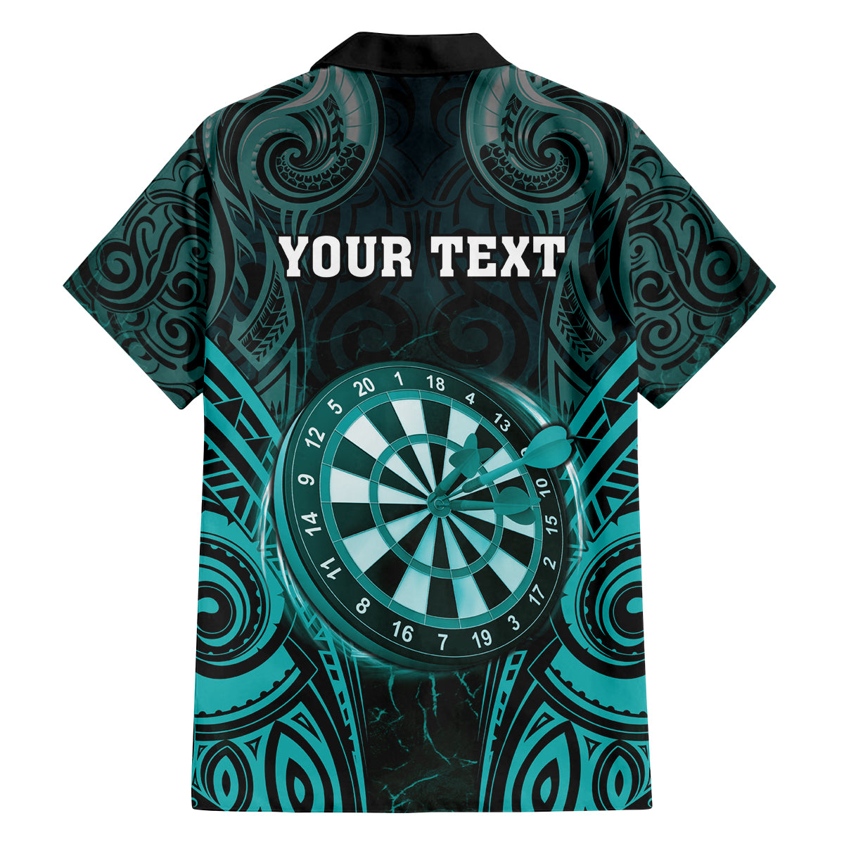 Personalised New Zealand Darts Family Matching Off Shoulder Short Dress and Hawaiian Shirt Turquoise Dart Board Maori Pattern LT05 - Polynesian Pride