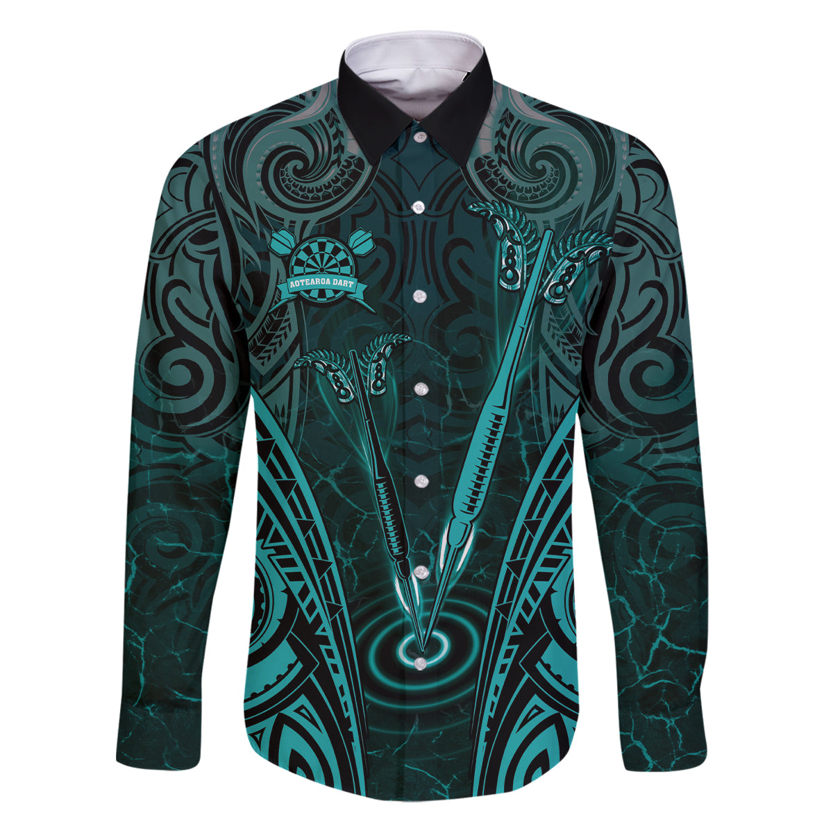 Personalised New Zealand Darts Family Matching Puletasi and Hawaiian Shirt Turquoise Dart Board Maori Pattern