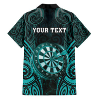 Personalised New Zealand Darts Family Matching Short Sleeve Bodycon Dress and Hawaiian Shirt Turquoise Dart Board Maori Pattern LT05 - Polynesian Pride