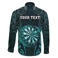 Personalised New Zealand Darts Family Matching Short Sleeve Bodycon Dress and Hawaiian Shirt Turquoise Dart Board Maori Pattern LT05 - Polynesian Pride