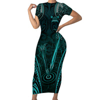Personalised New Zealand Darts Family Matching Short Sleeve Bodycon Dress and Hawaiian Shirt Turquoise Dart Board Maori Pattern LT05 Mom's Dress Turquoise - Polynesian Pride