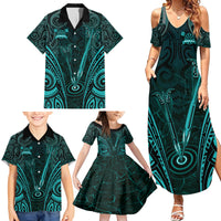 Personalised New Zealand Darts Family Matching Summer Maxi Dress and Hawaiian Shirt Turquoise Dart Board Maori Pattern LT05 - Polynesian Pride