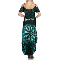 Personalised New Zealand Darts Family Matching Summer Maxi Dress and Hawaiian Shirt Turquoise Dart Board Maori Pattern LT05 - Polynesian Pride