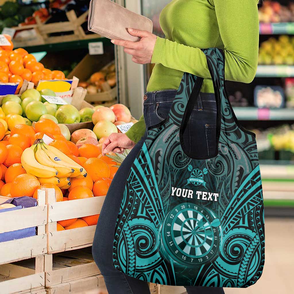 New Zealand Darts Personalised Grocery Bag Turquoise Dart Board Maori Pattern