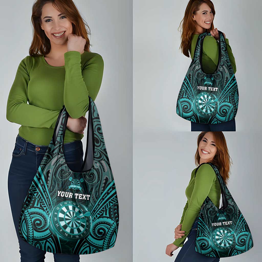 New Zealand Darts Personalised Grocery Bag Turquoise Dart Board Maori Pattern