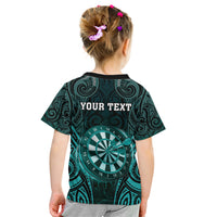 Personalised New Zealand Darts Kid T Shirt Turquoise Dart Board Maori Pattern